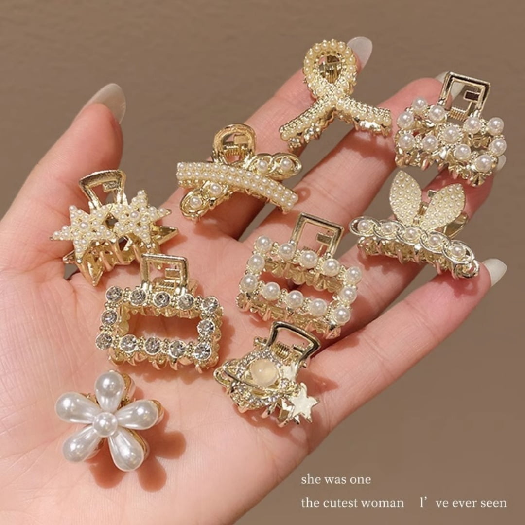 10 alloy rhinestone hair clips, fashionable small grab hair accessories