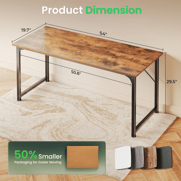 Computer Desk, 55 Inch Home Office Desk, Gaming Writing Work from Home Study Desk, Large Legroom, Sturdy Metal Frame, Modern Simple, Rustic Brown