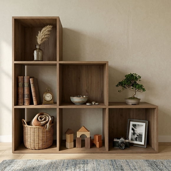 Mueble Organizador de 6 Cubos Madik Escalera Multiusos Café Nuez