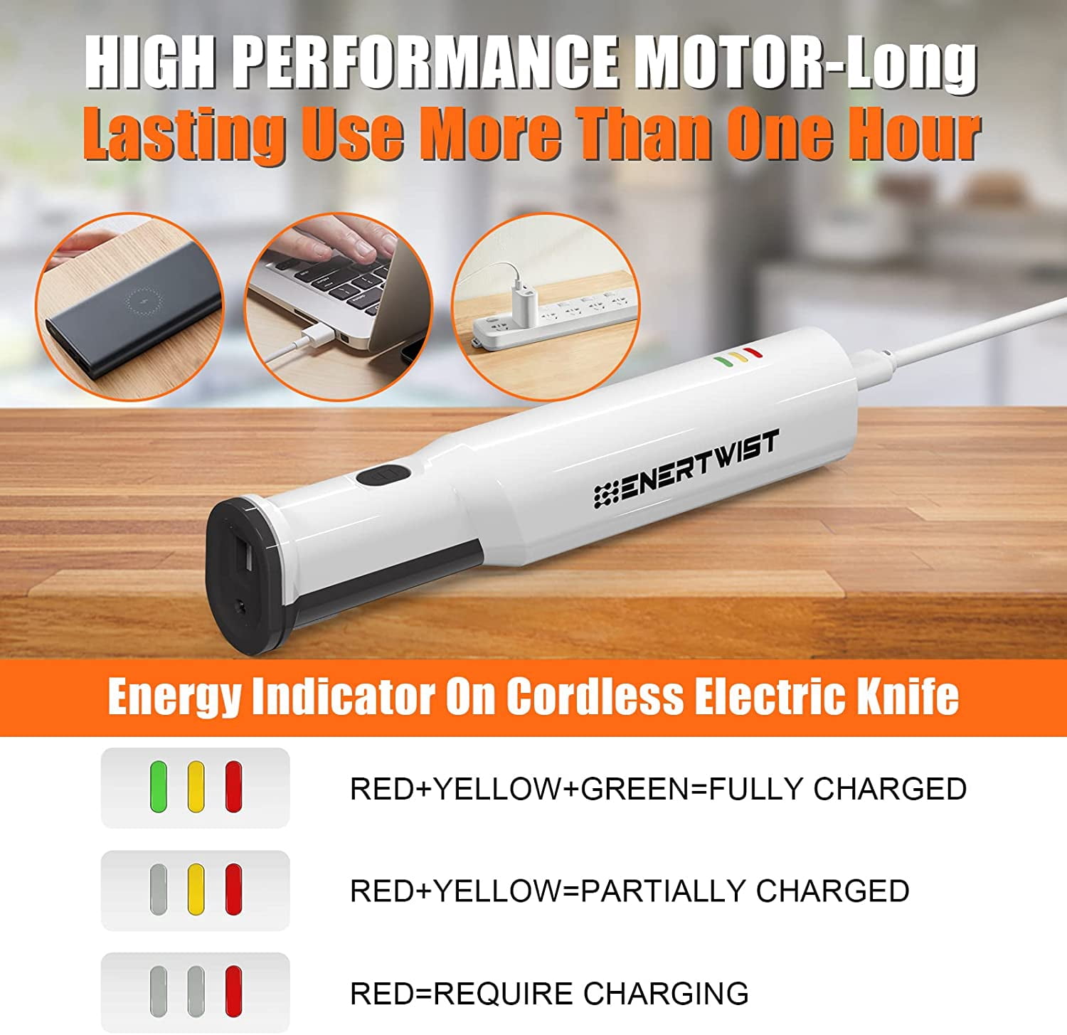 Cordless Electric Knife Carving for Meat Turkey and Bread, 8V Battery Powered Electric Knife with 4 Stainless Steel Blades, Safety Lock