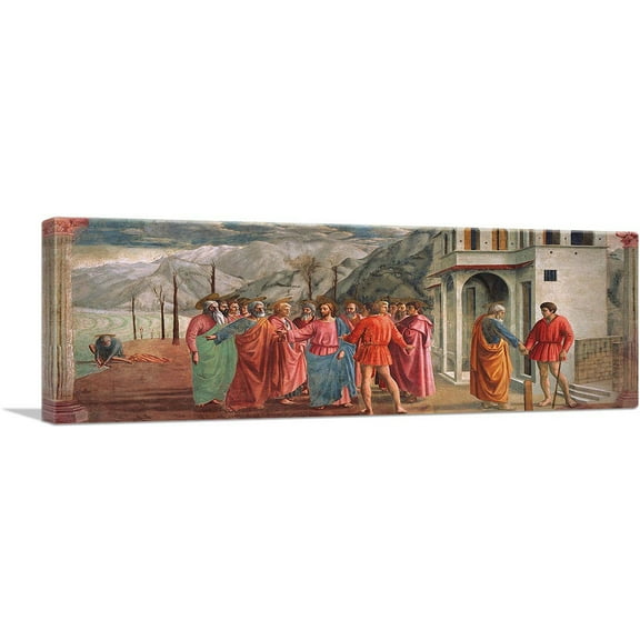 ARTCANVAS The Tribute Money 1425 Canvas Art Print by Thomas Masaccio - Size: 36" x 12" (0.75" Deep)