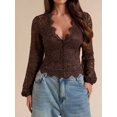 thumbnail image 4 of Sheer  Button Front Top with Deep V-Neck and Lantern Sleeves, 4 of 6