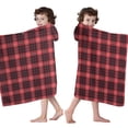 thumbnail image 4 of Red and Black Plaid Pattern Hooded Bath Towel，60"x35" for Ages 3 To 12 Kids, Quick Dry Lightweight Soft Microfiber Hood Beach Towel Cover Up for Kids, 4 of 7