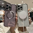 thumbnail image 4 of Compatible with iPhone 13 Pro Max Magnetic Case Glitter,Compatible with MagSafe,Camera Protector Luxury Plating Cute Bling Shiny Clear Case for Iphone13promax for Women Girls Cover (Silver), 4 of 8