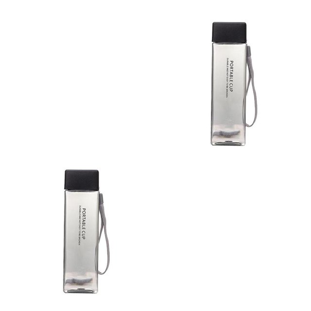 Cateissary Botella de agua Estilo simple Contenedor de líquido Cuadrado a prueba de fugas 450 ml Gran capacidad Deportes al aire libre Copa Negro transparente 2piezas