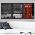 thumbnail image 2 of wall26 - 3 Piece Framed Canvas Wall Art - British Phone Booth with Weathered Wooden Bench - Modern Home Art Stretched and Framed Ready to Hang - 16"x24"x3 Black, 2 of 5