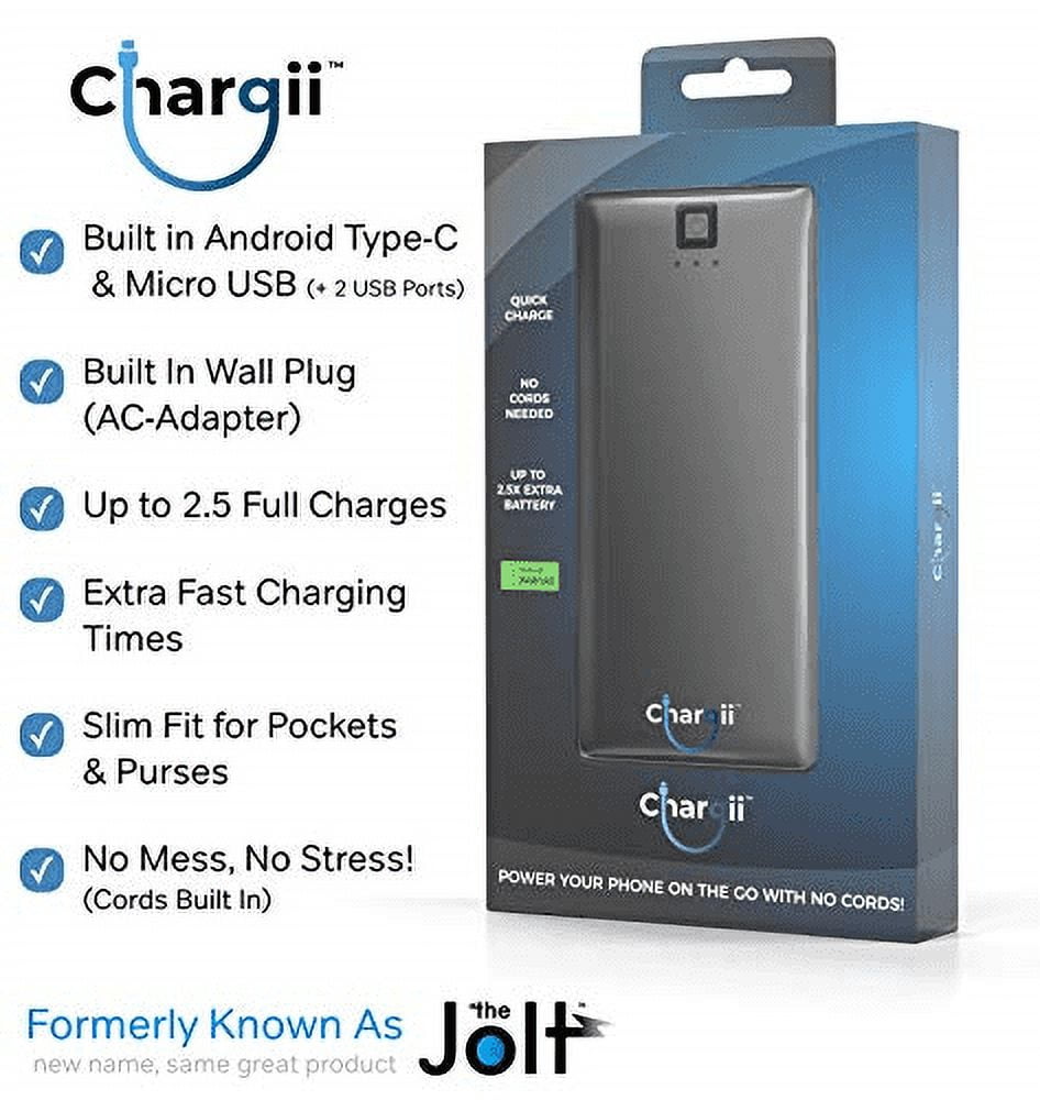 Chargii Android Power Bank -Cell Phone Battery Pack Compact with High-Performance Cells & 2 USB Output- Black