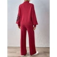 thumbnail image 6 of Women'S 2 Piece Outfits Sweater Lounge Sets Long Sleeve Knit Pullover and Wide Leg Pants Tracksuit Matching Set Red S, 6 of 9
