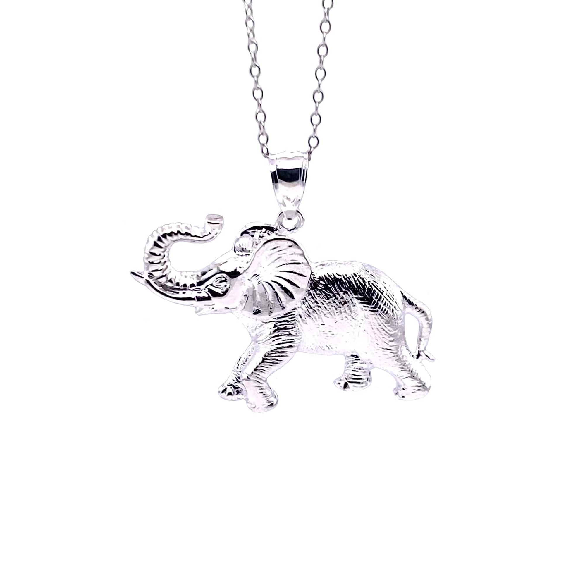 Charm America - Silver Elephant Pendant Necklace - 925 Sterling Silver - Animal Pendant - Silver Adjustable Necklace 16” - 18”
