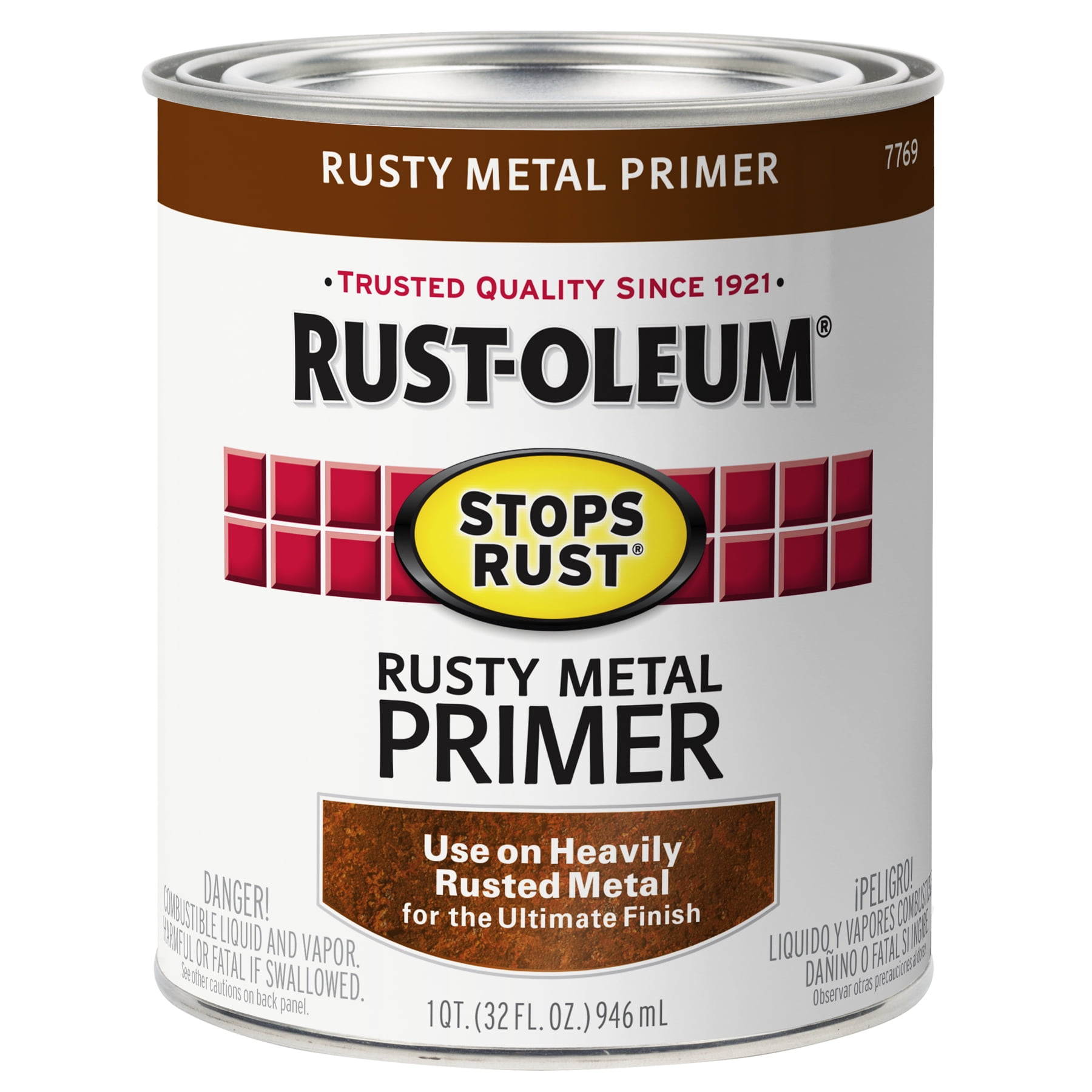 Rust-Oleum 7769502 Pintura protectora esmaltada para evitar el óxido, 1  cuarto de galón (paquete de 1), imprimación plana de metal oxidado