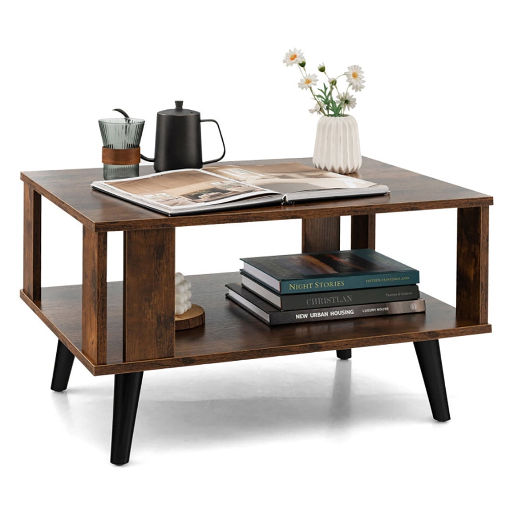 Finihen Coffee Table, Wood Coffee Table, Compact Retro Mid-Century Coffee Table with Storage Open Shelf, for Living Room, Reception Room, Rustic Brown Finihen Coffee Table, Wood Coffee Table, Compact Retro Mid-Century Coffee Table with Storage Open Shelf, for Living Room, Reception Room, Rustic Brown