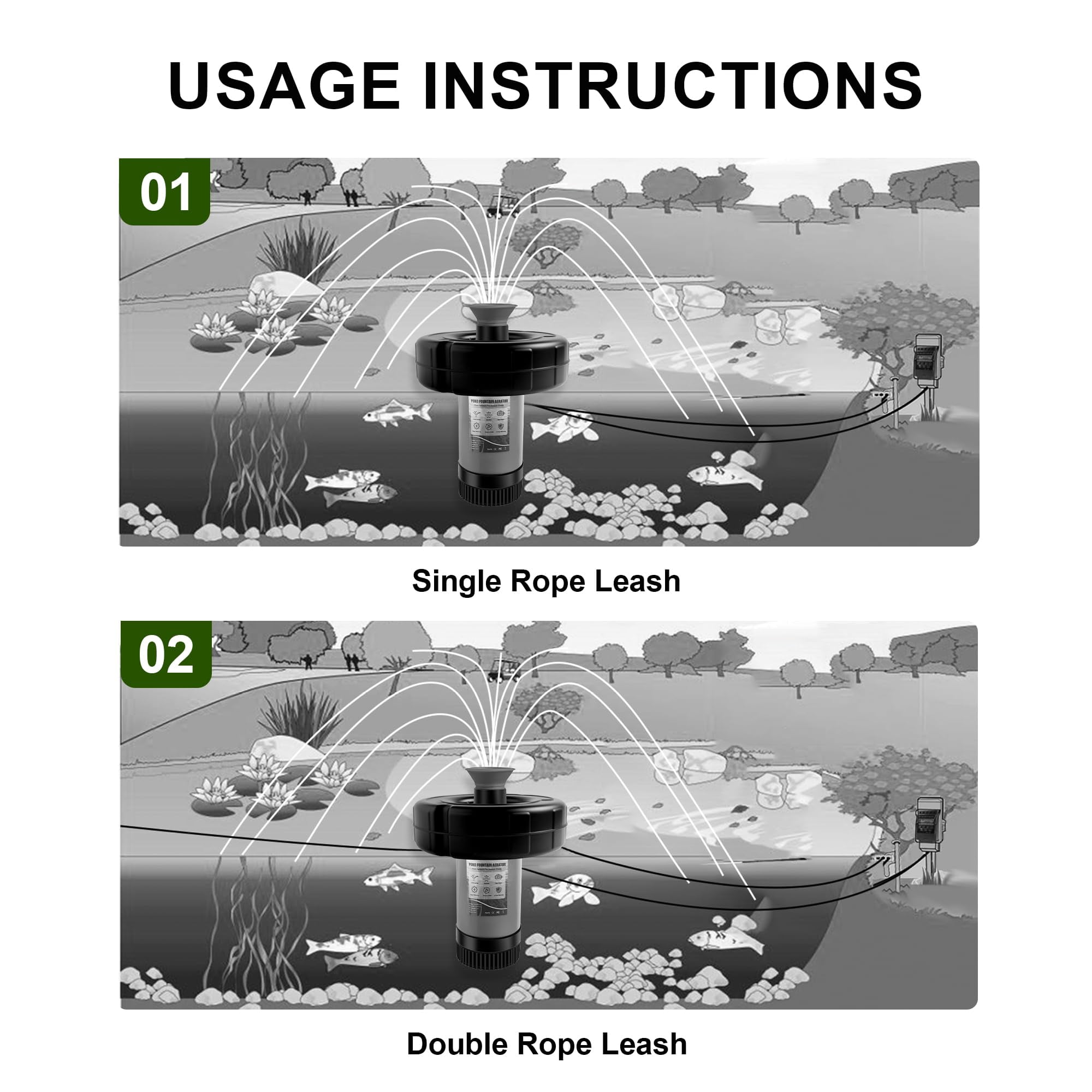 FOXLUX Pond Fountain Aerator 750W, 1HP 15000 GPH Outdoor Floating Aerating Pump, 120ft Power Cord for Small & Large Ponds & Lakes (AC120V) 1PCS/PACK