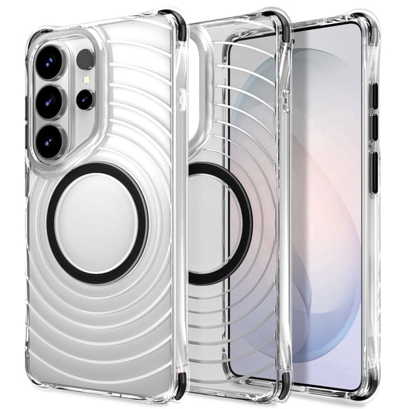 For Samsung S26 Ultra Clear Magnetic Case,Wireless Charging,Ripple Wave Shape Non Slip Design,Drop Protection Shockproof Cover For Galaxy S26 Ultra 6.9"(Black)