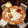 thumbnail image 4 of Fall Sunflower Round Tablecloth, Burnt Orange Pumpkin Thanksgiving Waterproof Table Cover for Kitchen Picnic Party Home Decor 47 In C, 4 of 6