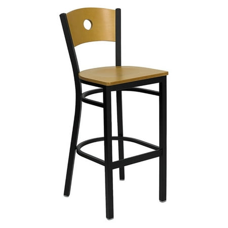 Metal Circle Back Bar Stool 30", Black and Natural