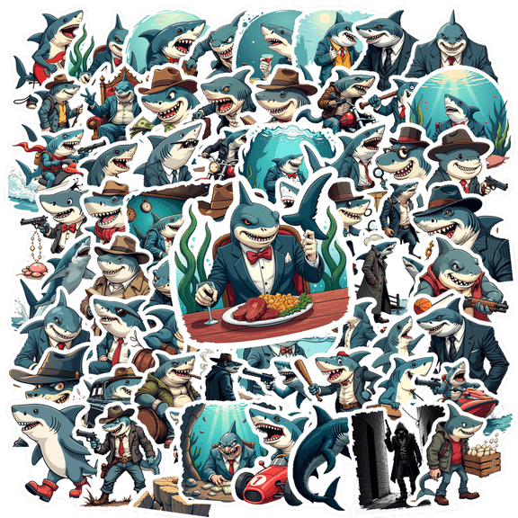 Waterproof Vinyl Stickers Shark Detective Cartoon Stickers Humor for Notebooks Luggage Instruments