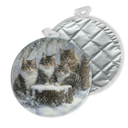 

2 PCS Pot Holders for Kitchen Potholders Sets with Hook for Oven Cooking Baking Cats Sitting In The Snow