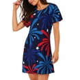 thumbnail image 2 of Xecao Chemise de Nuit Ample Rouge Blanc Bleu Feux d'Artifice pour Femmes Manches Courtes Décontractée Imprimée, 2 of 6