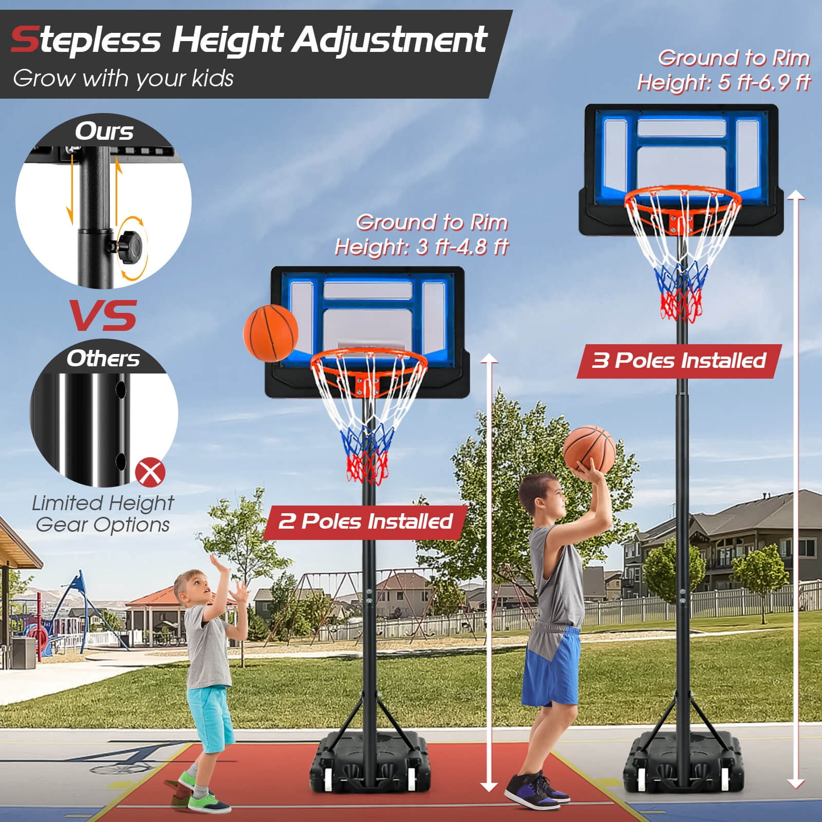Costway Kids Basketball Hoop Portable Backboard System with Adjustable Height Ball Storage Blue + Black