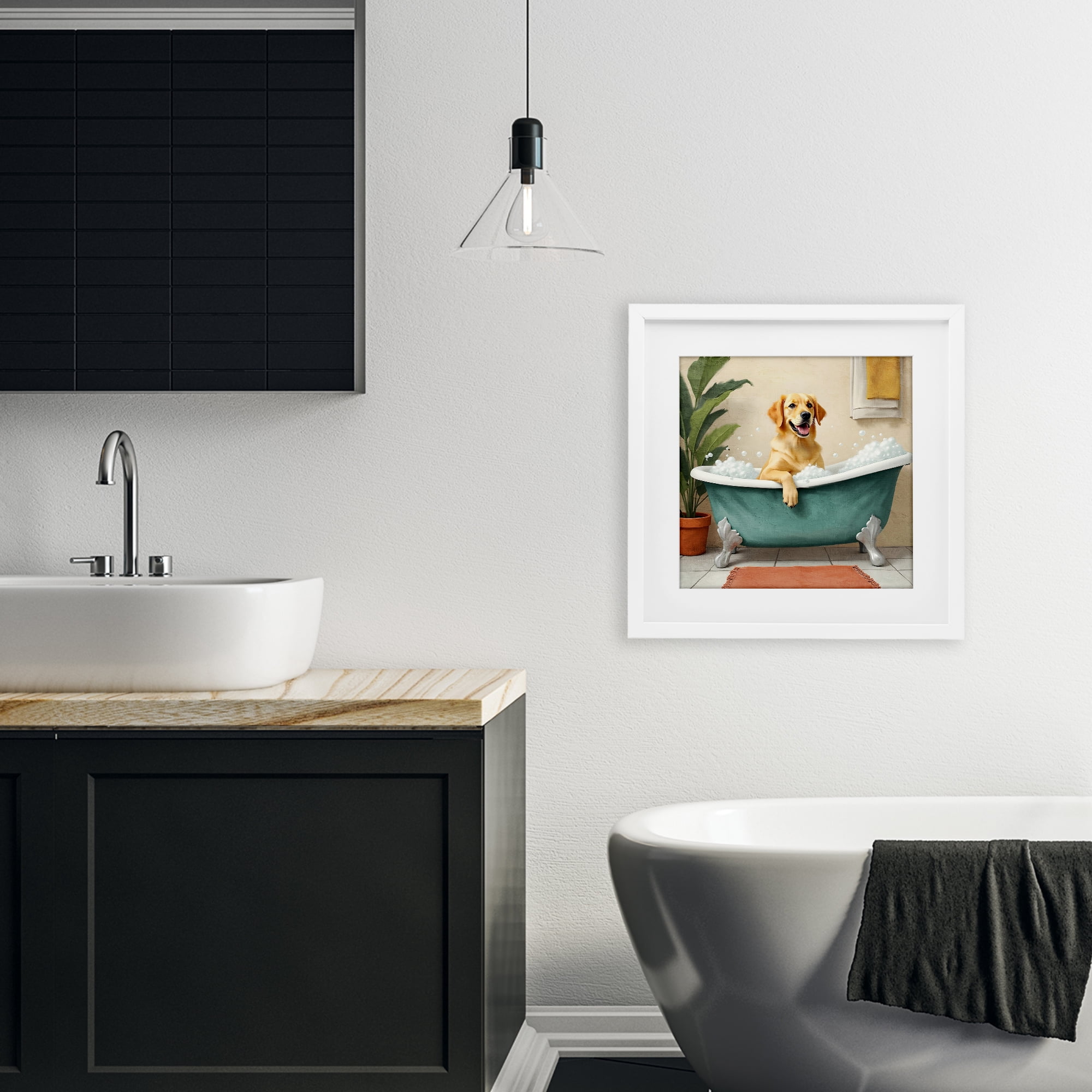 Stupell Industries Bubble Bath Labrador Dog White Framed Print Under Glass, design by Kim Allen
