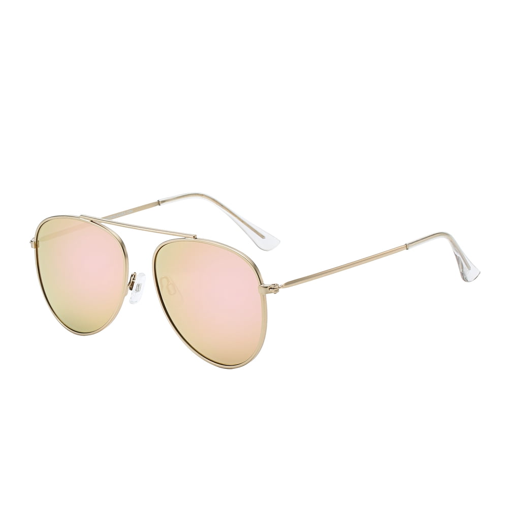 Piranha Eyewear Piranha Unisex "Rock Star" Gold Frame Aviator Retro Sunglasses with Pink