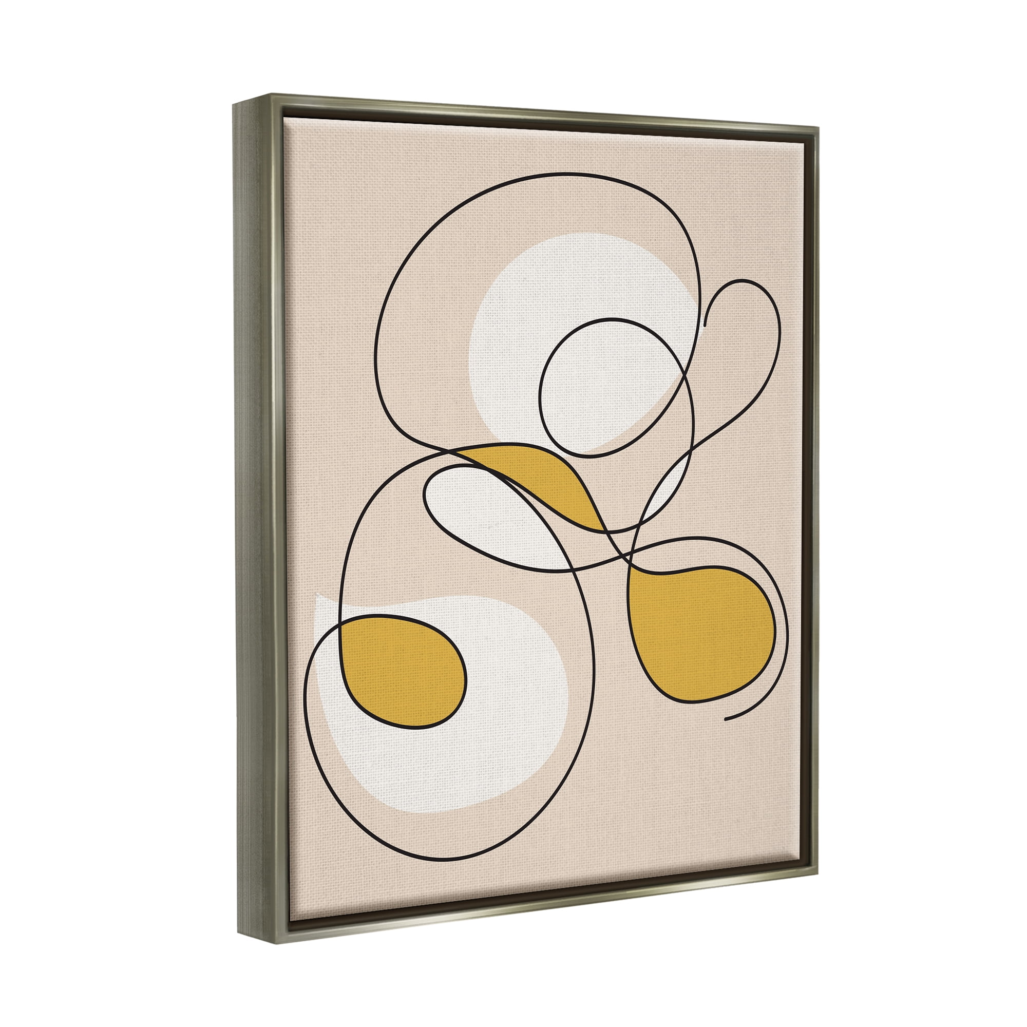 Stupell Industries Line Doodle with Yellow Abstract Painting Gray Floater Framed Canvas Art Print Wall Art, 17 x 21