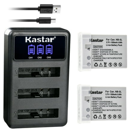 Image of Kastar 2x Battery + Triple Charger Compatible with Canon SD970 IS SD990 IS SX200 IS SX210 IS SX220 IS SX230 HS Digital 900 IS Digital 820 IS Digital 810 IS Digital 800 IS Digital 1000 Camera