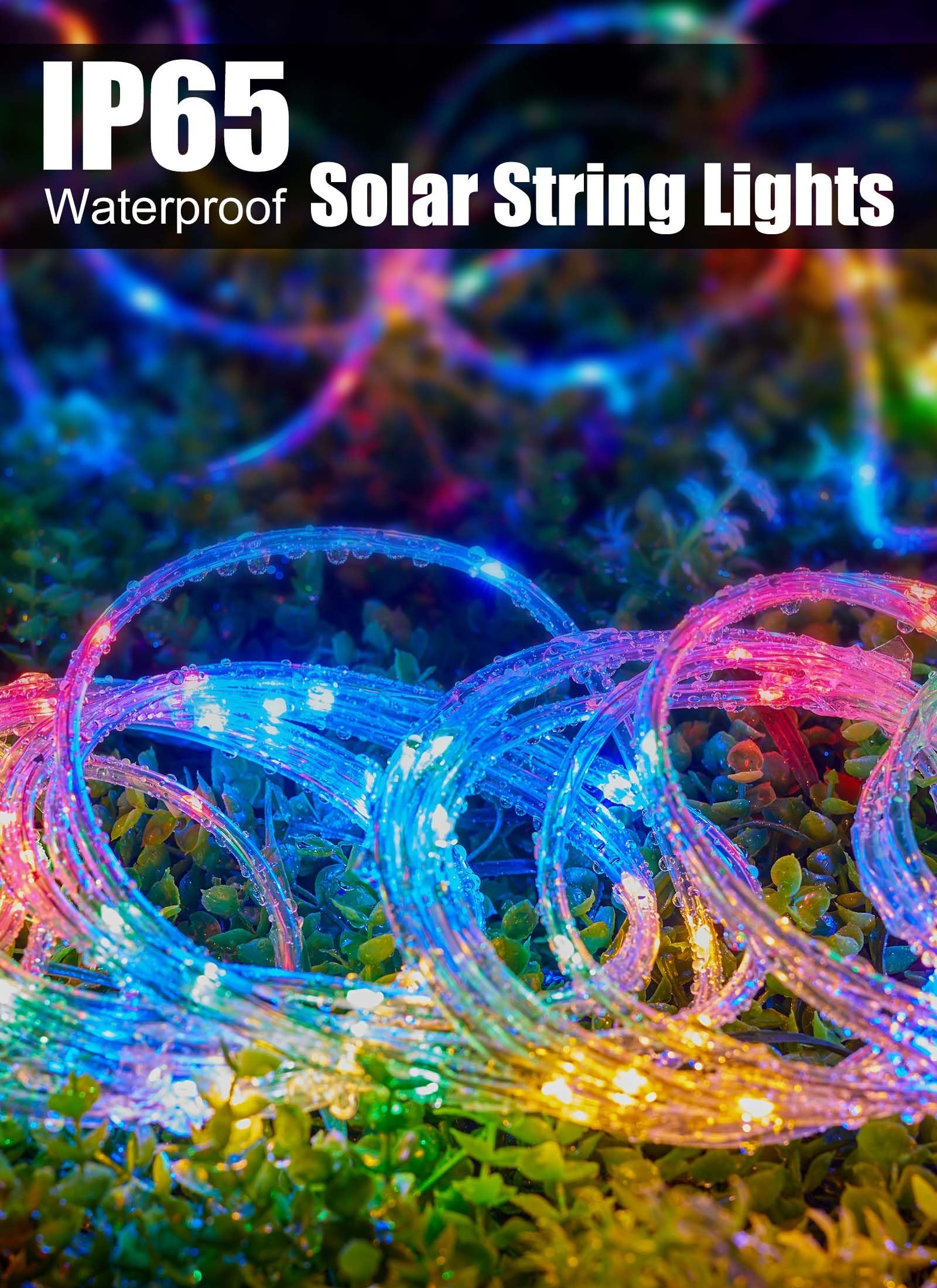 Solar Rope Lights, 39FT 100LED IP65 Waterproof Outdoor Solar String Lights with 8 Lighting Modes for Party, Garden, Yard, Home,  Tree Decoration