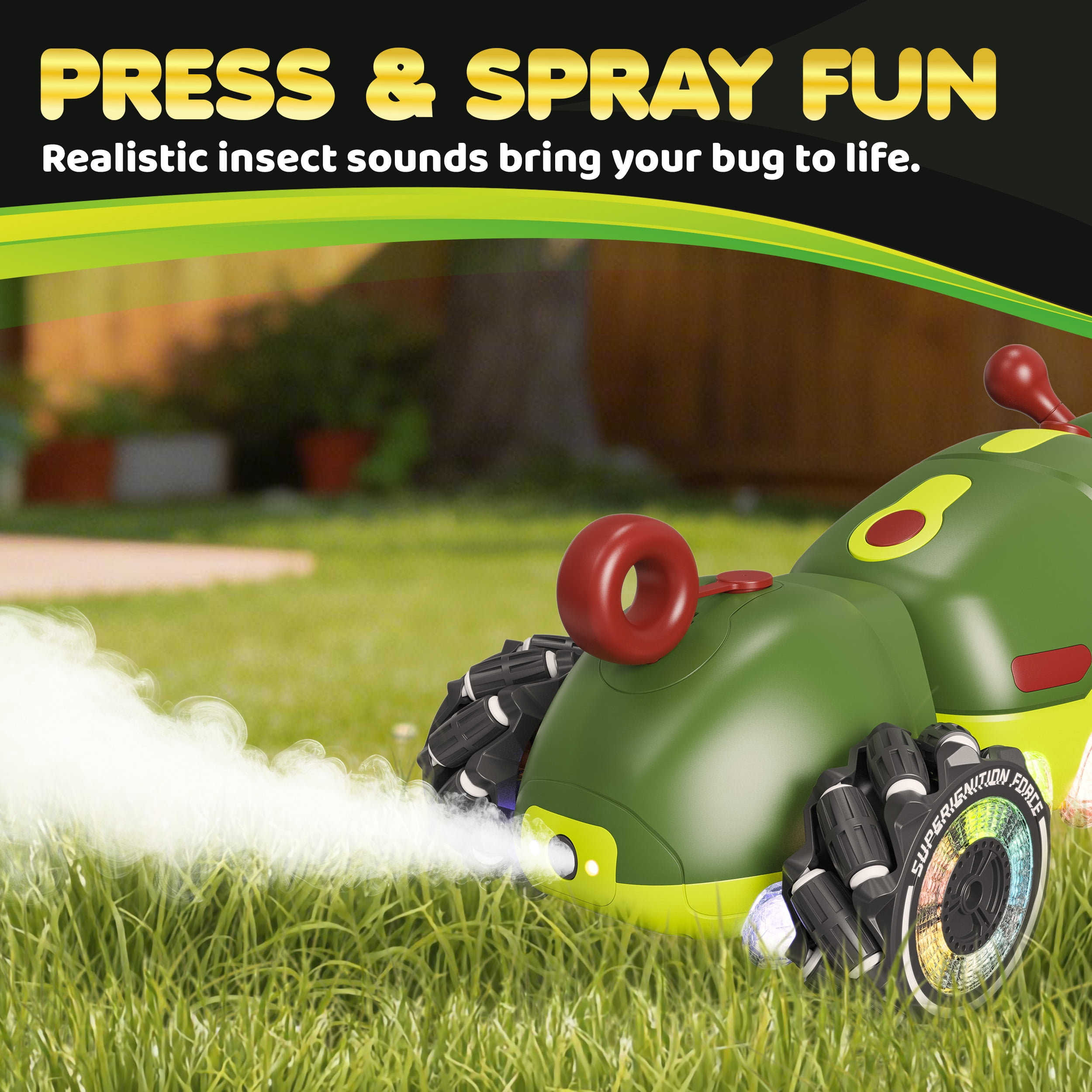 Contixo RC1 Mech Stunt RC Caterpillar Car – Kids Remote Control Car, Omni-Directional 360° Spins, Mist Spray, LED Lights, All-Terrain Stunt Vehicle, Torsion Body, 2.4GHz Remote –Green