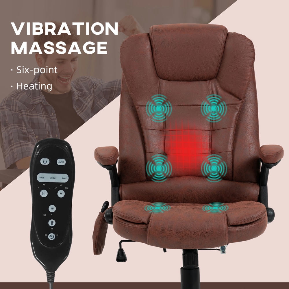 Demi Bonn Vibration Massage Chair with 6 Vibration Points, Armrest, Reclining Backrest, Heated, Microfiber Computer Chair, Office Desk Chair for Home, Brown