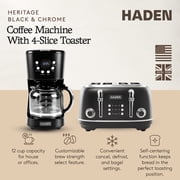 Haden Heritage 4 Slice Wide Slot Toaster & Coffee Maker, Black & Chrome