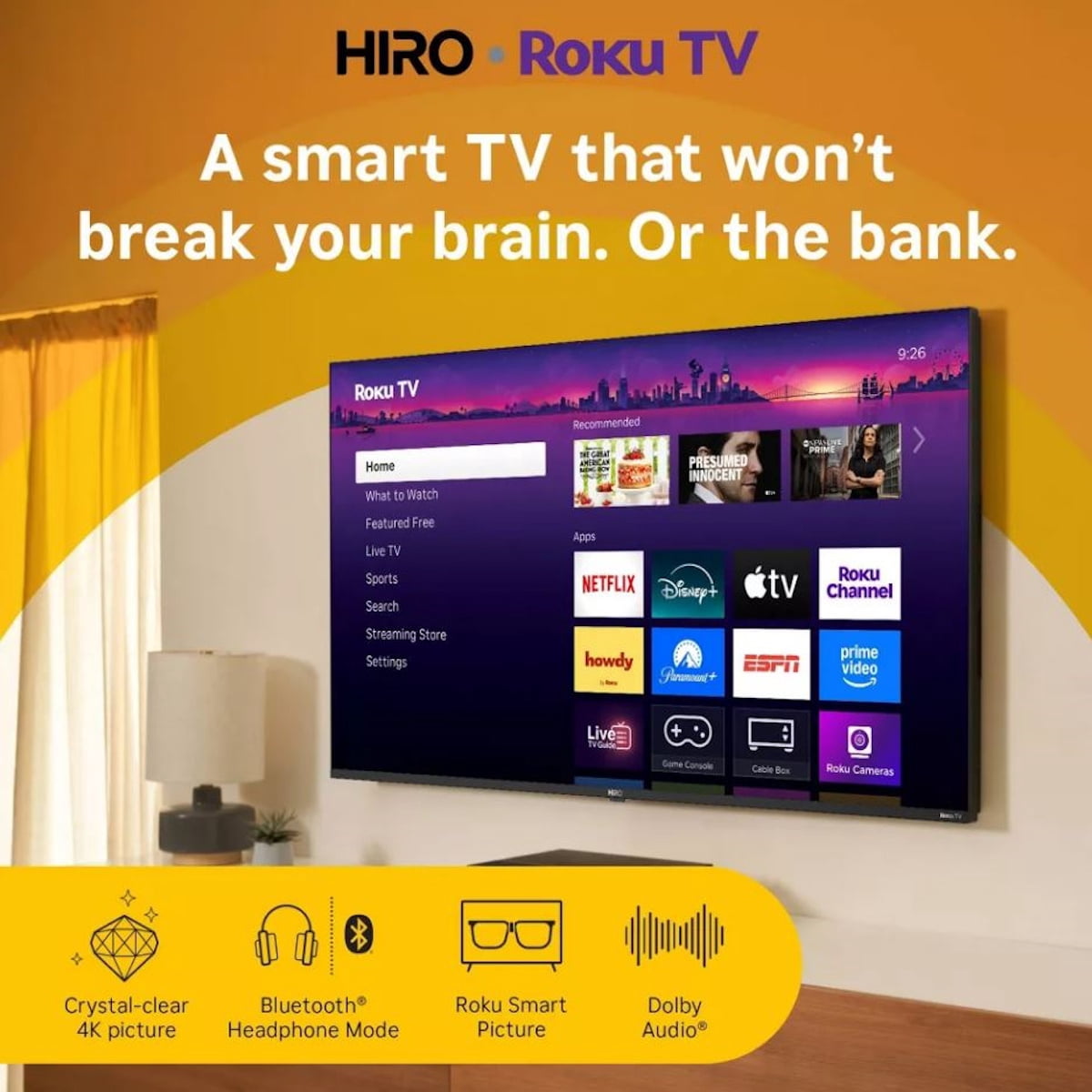 Restored Hiro 65" 4K HDR Smart TV Flat Screen LED Television with Roku TV and Dolby Audio Streaming H65C4C4