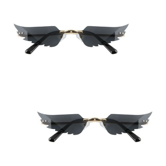 Masteelf 2pcs Angel Wing Shaped Sunglasses All-Match Eyewear Fashion Glasses Party Props Black (Golden Frame)