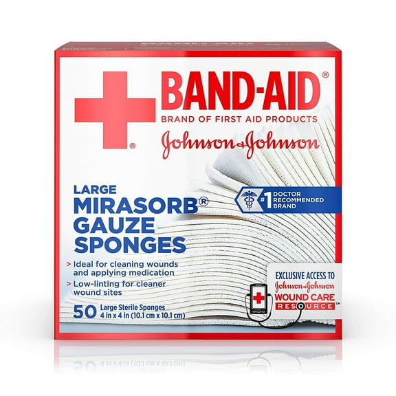Band-Aid Brand Of First Aid Products Mirasorb Gauze Sponges For Cleaning Wounds, 4 Inches By 4 Inches, 50 Count