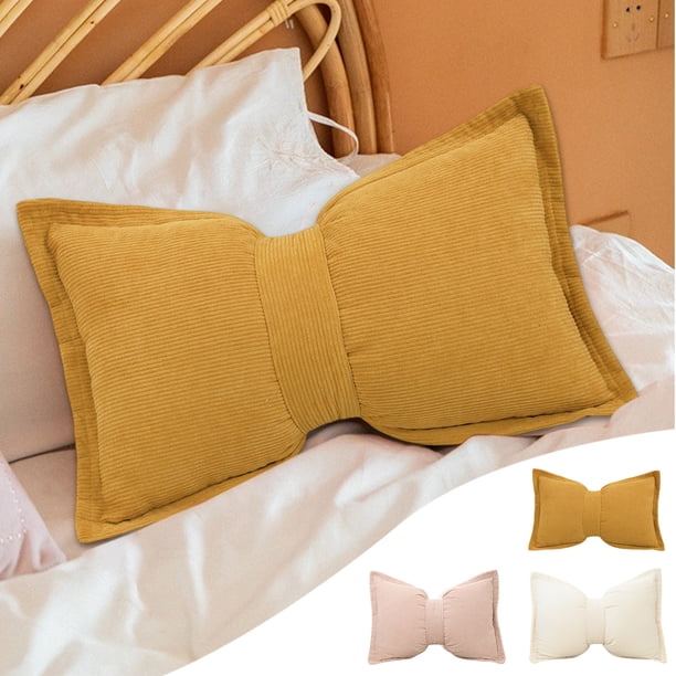 Cojín lumbar de lino, cojín lumbar 19,6x11,8 pulgadas | Color sólido rosa, blanco, amarillo | Pana, funda lavable, multiusos para sofá y oficina, decorativa, transpirable