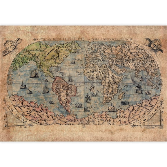 wall26 - Antique Map of The World - Complete with Sea Monster Illustrations - Wall Mural, Removable Sticker, Home Decor - 100x144 inches