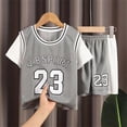 thumbnail image 4 of TOWED22 Toddler Baby Boy Summer Clothes Tree/Duck/Shark Short Sleeve Embroidery T-shirt Striped Shorts Set 2 Piece Outfit(Grey,9-10 Years), 4 of 4