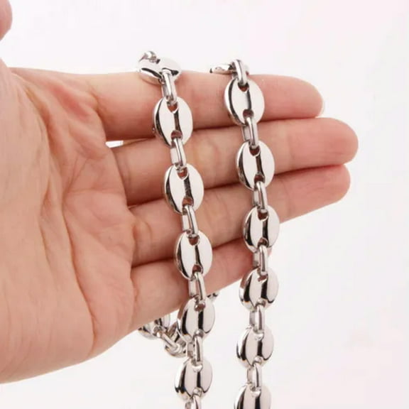 7/9/11mm Men Women 316L Stainless Steel Coffee Beads Bean Chain Necklace Jewelry