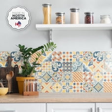 Smart Tiles Peel and Stick Backsplash, 5 Adhesive Tiles, Vintage Blue/Multicolored, 9"x9"