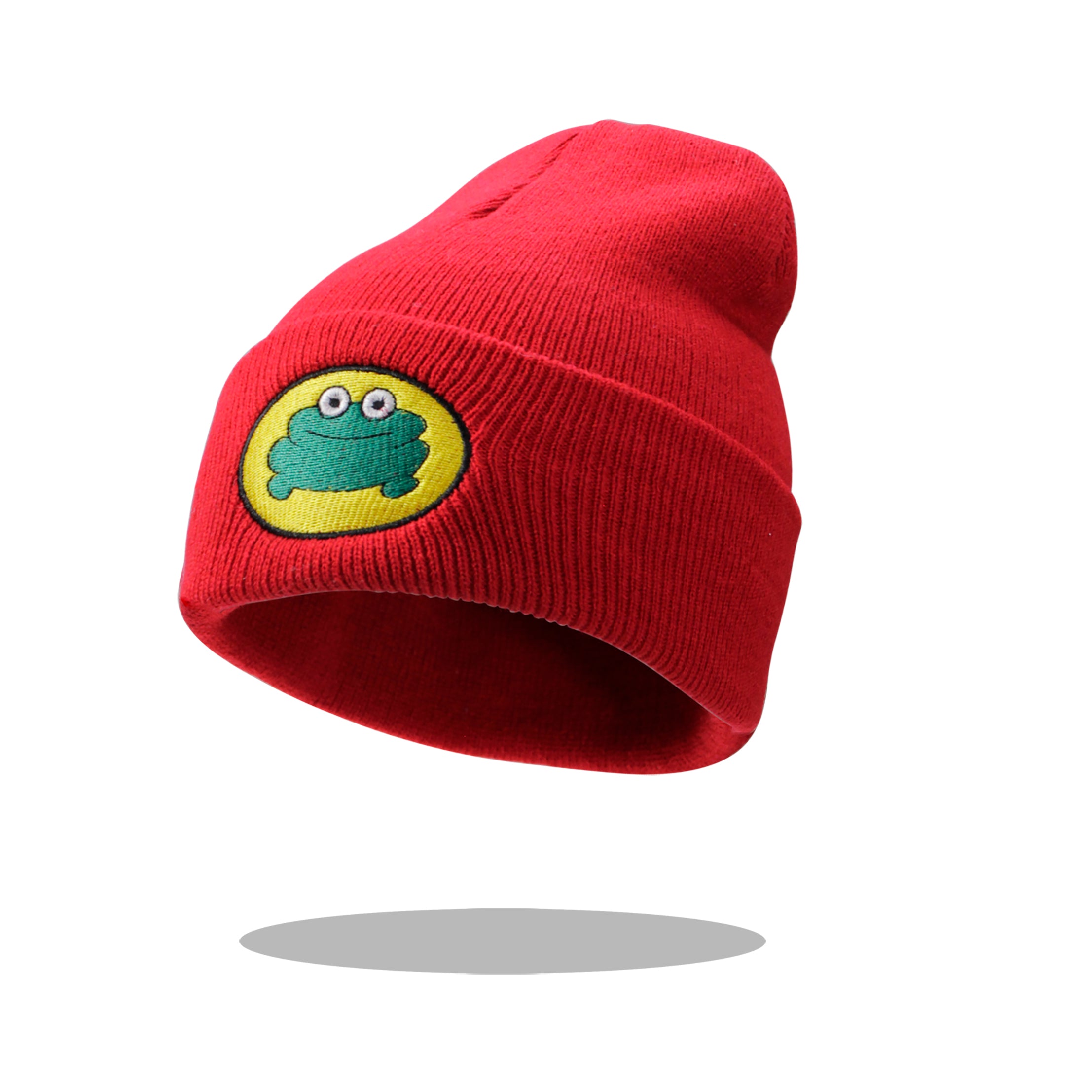 ACCEHUT Cartoon Frog Embroidery Knit Beanie Hat - Unisex Red