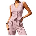 thumbnail image 4 of HBDesign Women Summer Seersucker 2 Piece Set V-Neck Vest Wide Leg Pants Slim Fit Outfit, 4 of 6