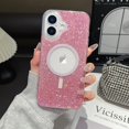 thumbnail image 4 of Glitter Magnetic Case for iPhone 16 Plus, [Compatible with MagSafe] Shockproof Sparkle Bling Clear TPU Bumper Drop Protection Phone Case for Girls Women Cover for iPhone 16 Plus 6.7, Pink, 4 of 6