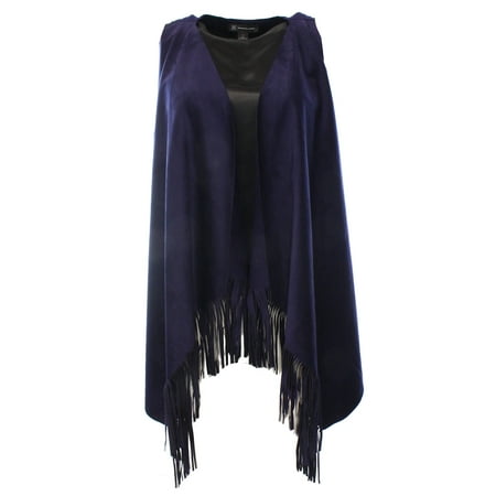 - INC NEW Blue Navy Women's Large L Fringe Trim Faux Suede Vest Jacket $79 #545