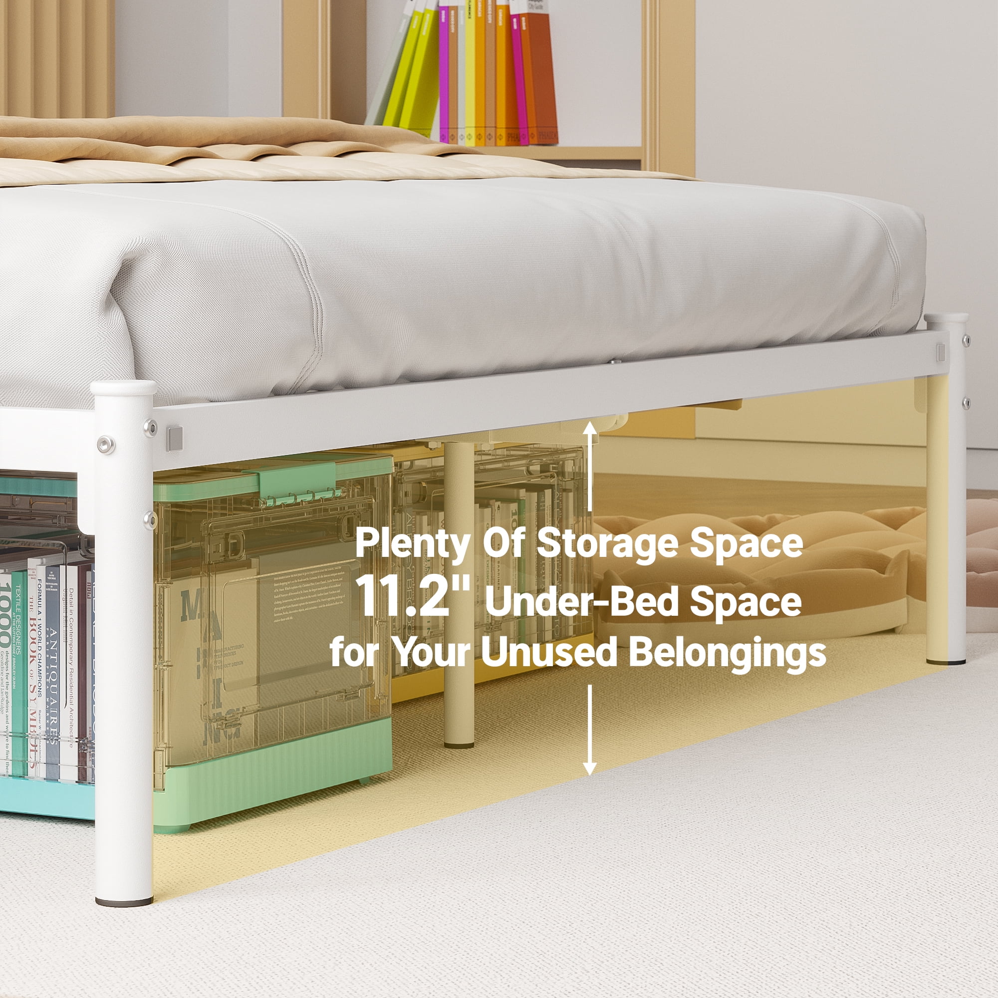 Yoneston Full Size Metal Platform Bed Frame with Faux Leather Upholstered Headboard for Adults Kids Bedroom Furniture, White