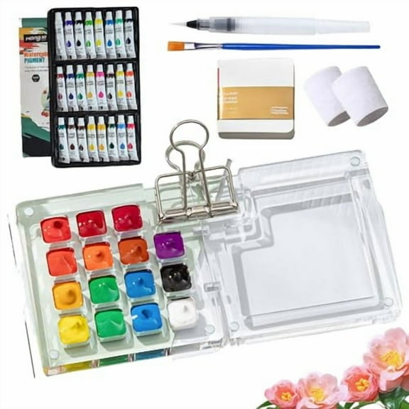 Watercolor Kit, 2025 New Mini Watercolor Set with A Picture Book & Wrist Towels, Mini Watercolors Paint Set for Beginners with 12/24 Color Paints