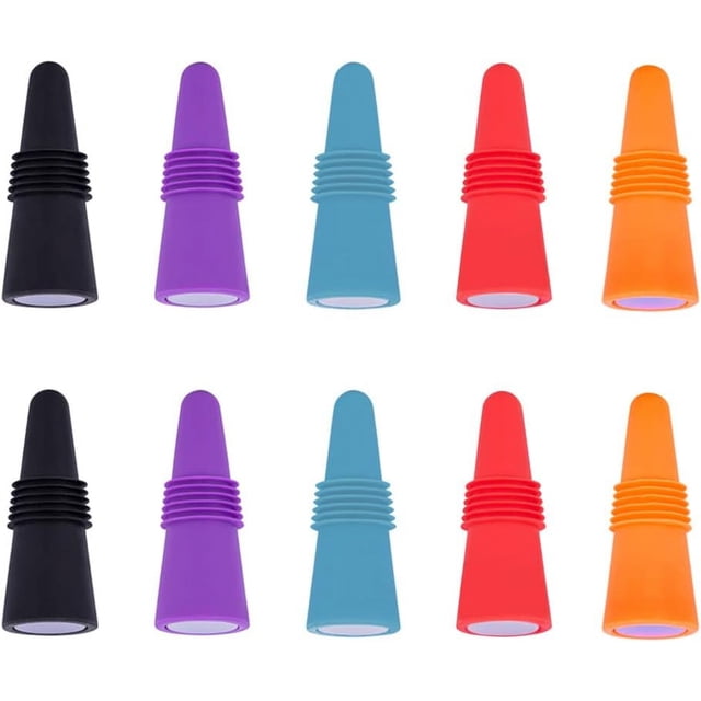 Juego de 10 tapones de silicona para botellas de vino, de acero inoxidable con sello hermético, de amplia aplicabilidad que garantiza la frescura de todas las bebidas