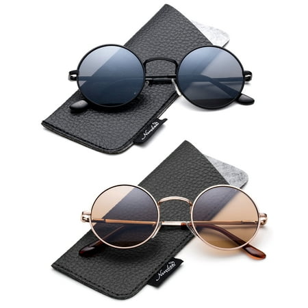 Round Vintage Sunglasses - Retro Round Small 48mm Vintage Hippie Round Polaroid Sunglasses Driving Polarized Glasses Steampunk John Lennon Sunglasses-2 Pairs