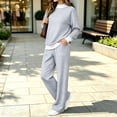thumbnail image 2 of Women's 2‑Piece Athletic Set Mock‑Layer Striped Long‑Sleeve Top and High‑Waist Wide‑Leg Pants for Daily Wear, 2 of 6