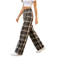 thumbnail image 5 of Women's Plaid Straight Leg High Waist Casual Pants, Polyester Pocket Loose Long Trousers, Fashion Summer Bottoms for Daily Shopping Home | TruHer,Blue Free Size, 5 of 7