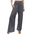 thumbnail image 2 of Gray Women's Casual Pants, Linen Pants Women Summer Wide Leg Pants Drawstring Elastic Waist Pants High Waisted Pants Casual Beach Trousers,Women's Casual Pants XL, 2 of 5